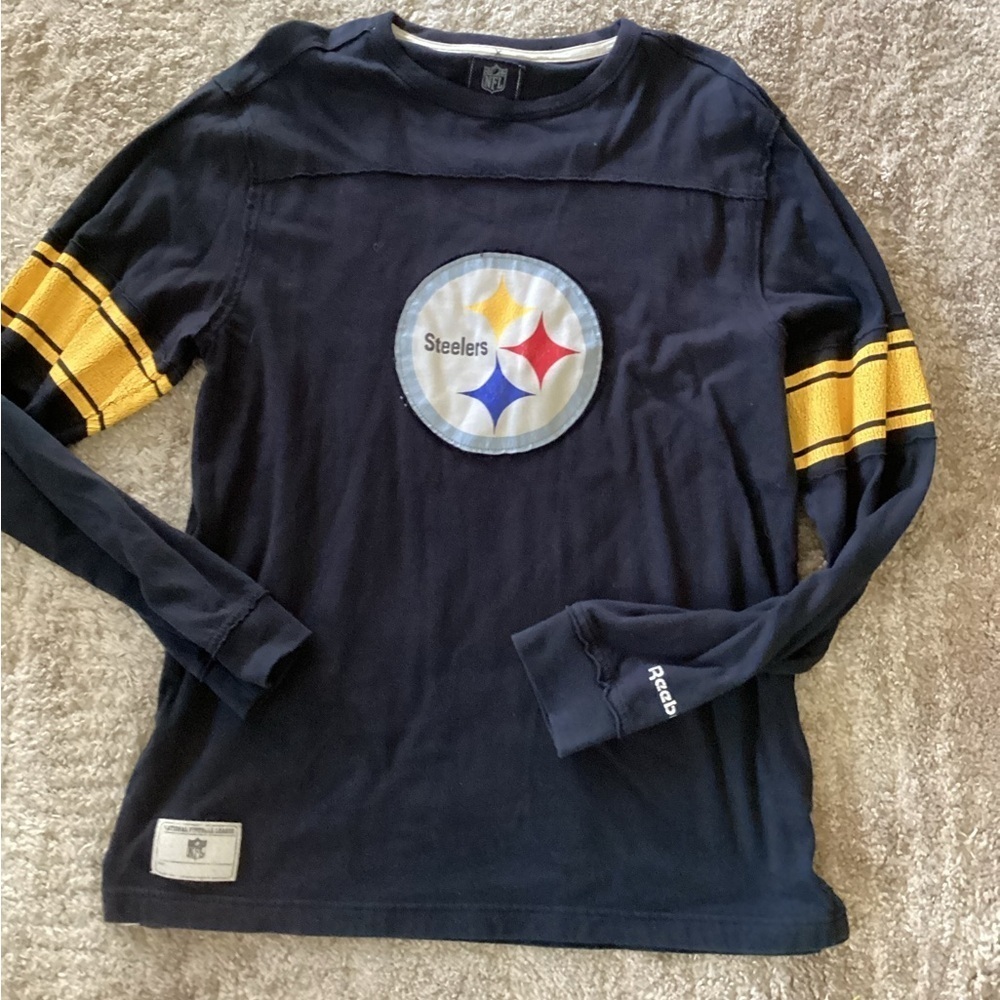 Pittsburgh Steelers Reebok Retro Throwback Large Mens Black Graphic Long Sleeve